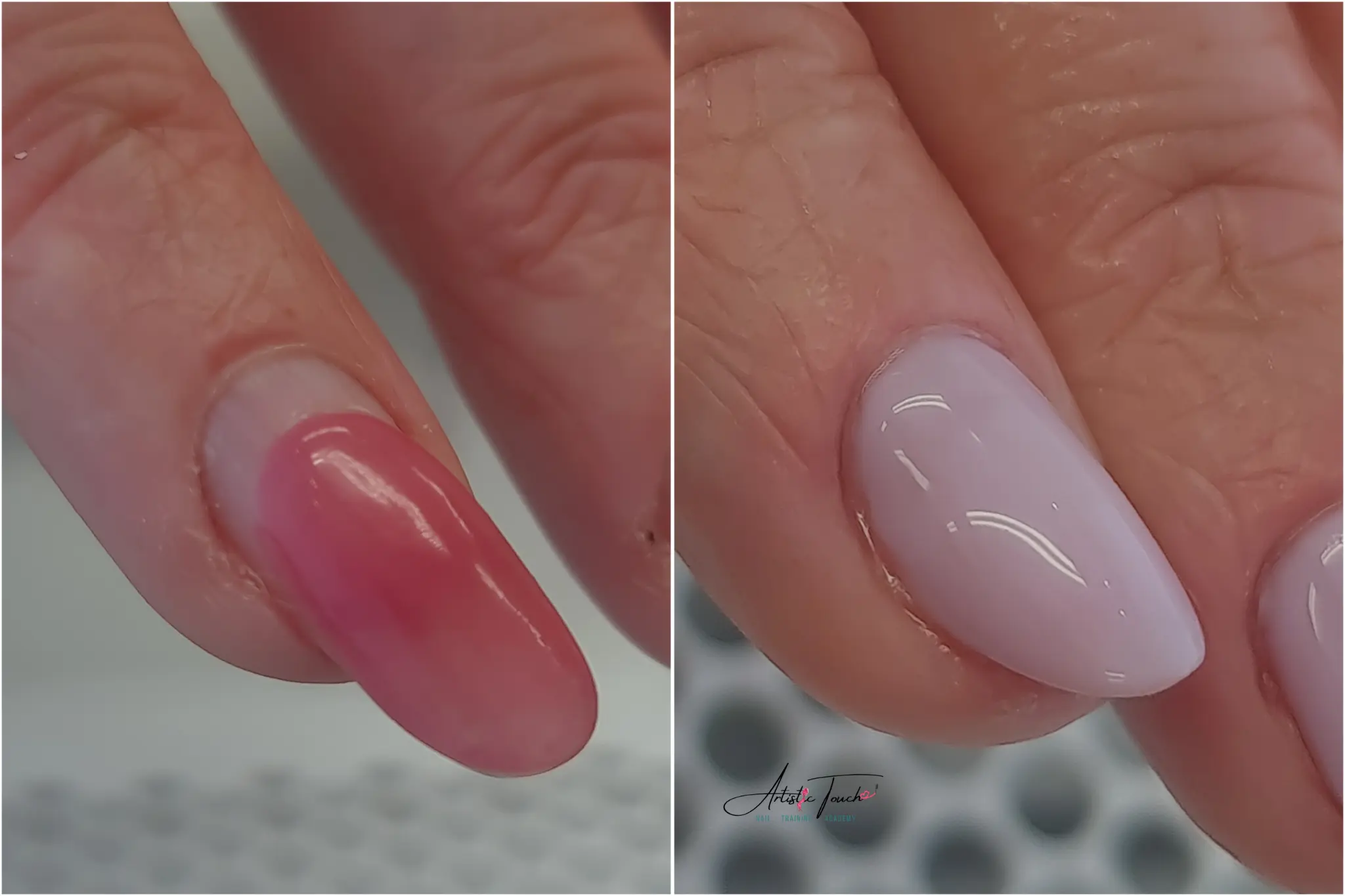 BIAB incorrect structure before and proper apex correction after showing professional technique improvement