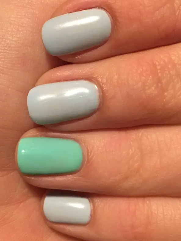 Traditional manicure showing common problem of cuticle gap and poor nail prep leading to early lifting