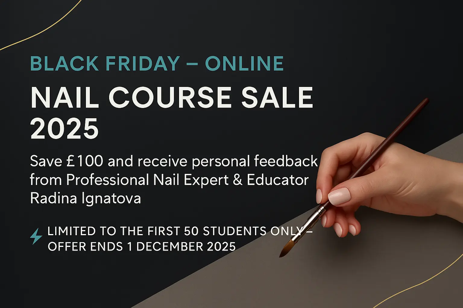 Black Friday 2025 nail training sale at Artistic Touch Academy showing discounted BIAB, E-File and consultation courses with expert feedback bonus