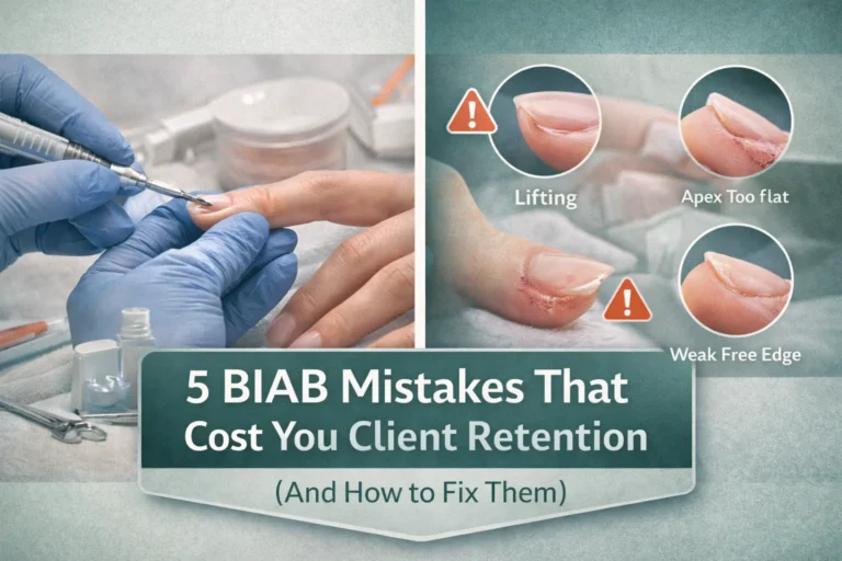 Five common BIAB application mistakes that cause lifting, chipping, and poor client retention in professional nail services.