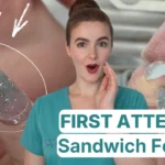 Radina Ignatova showing sandwich dual forms first attempt with visible gaps and structural mistakes highlighted in circular detail