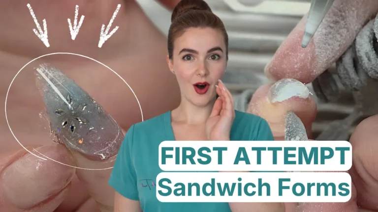 Radina Ignatova showing sandwich dual forms first attempt with visible gaps and structural mistakes highlighted in circular detail