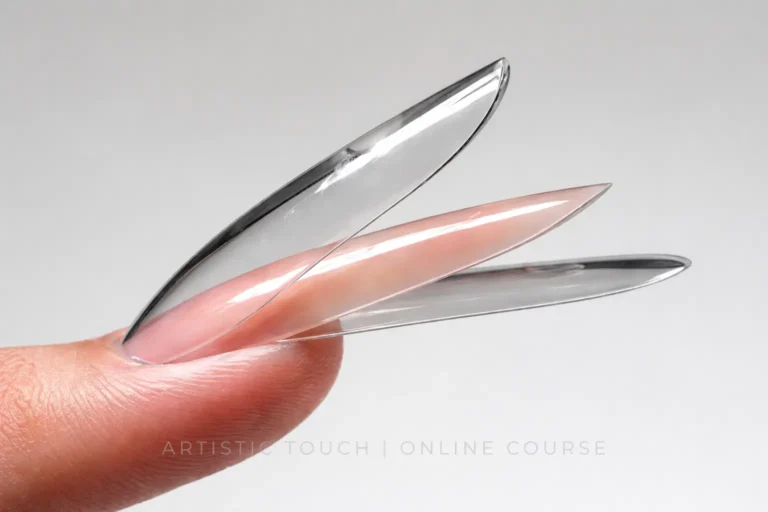 Sandwich dual forms online course showing layered dual form system and nail structure alignment before application