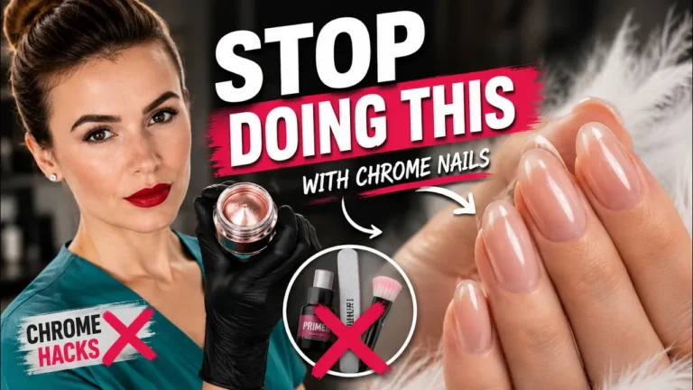 Radina Ignatova holding chrome powder — stop overcomplicating chrome nail application