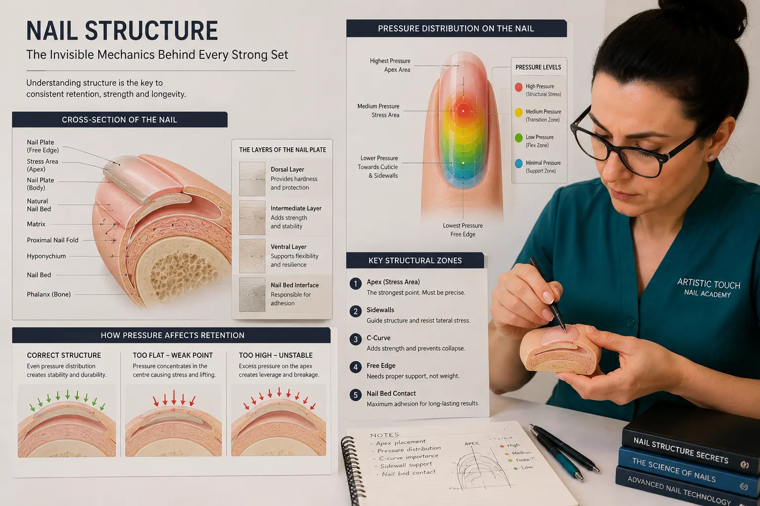 Nail structure and pressure distribution visualization showing hidden forces beneath surface