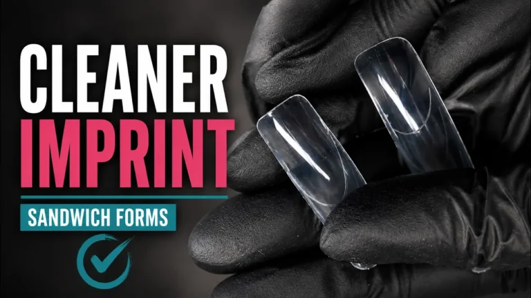 Two sandwich dual forms showing clear transparent design demonstrating how containment between form layers creates cleaner nail bed imprints without cleanup work or product overflow compared to traditional methods