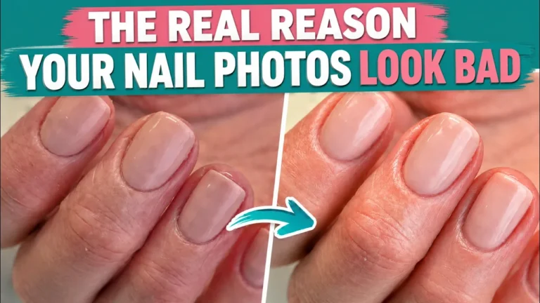 Before and after nail photos showing how lighting correction dramatically improves nail photography quality and presentation