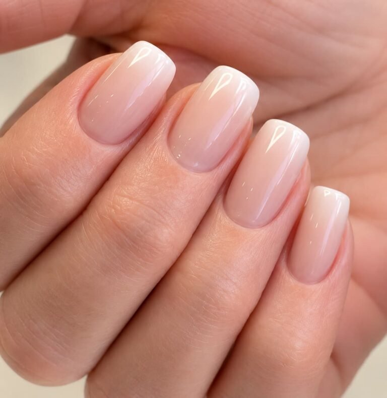 Clean nude Russian Manicure result with refined proximal nail areas