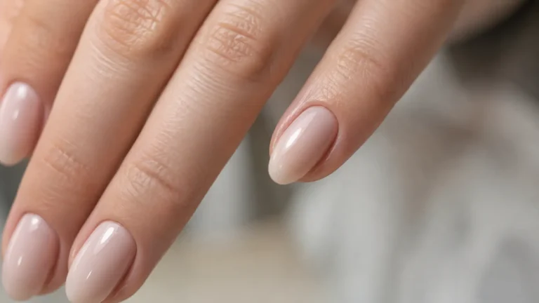 Professional Russian Manicure finished result with clean cuticle work and nude nails