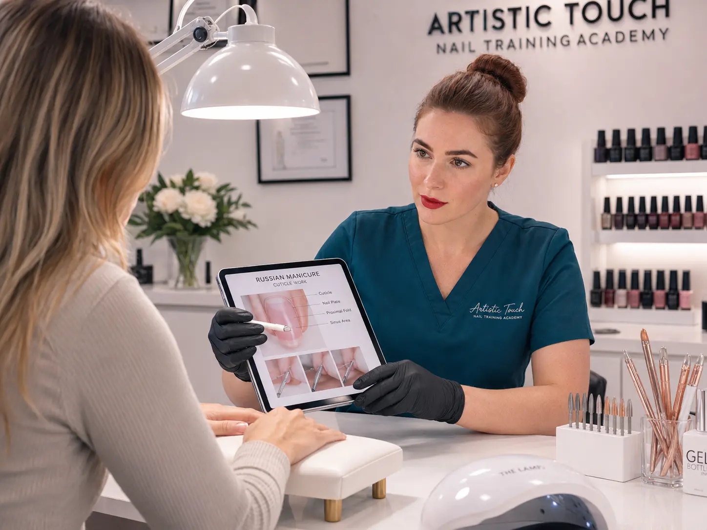 Radina Ignatova consulting with a client about Russian Manicure