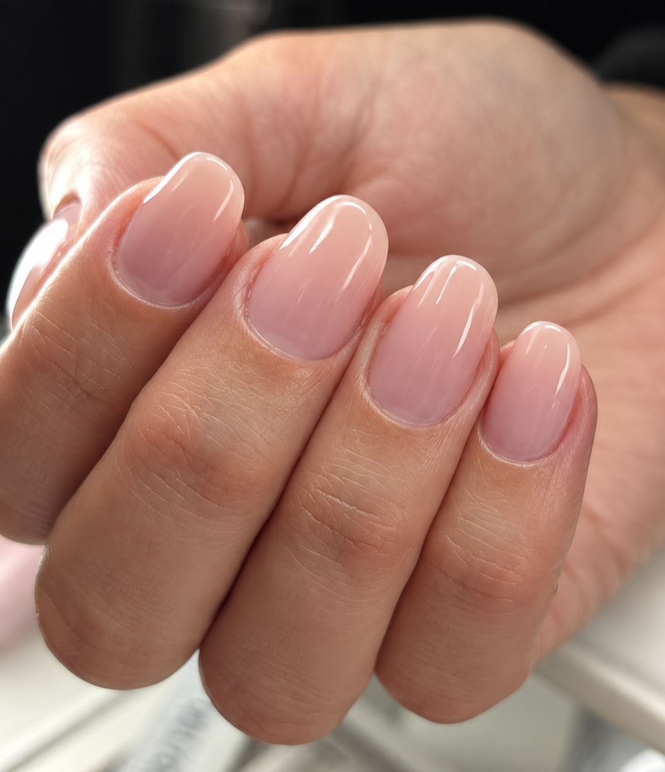 Natural nude manicure with subtle shimmer by Radina Ignatova