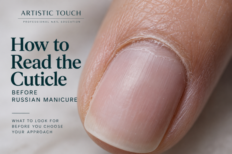 Close-up of natural cuticle tissue before Russian Manicure assessment
