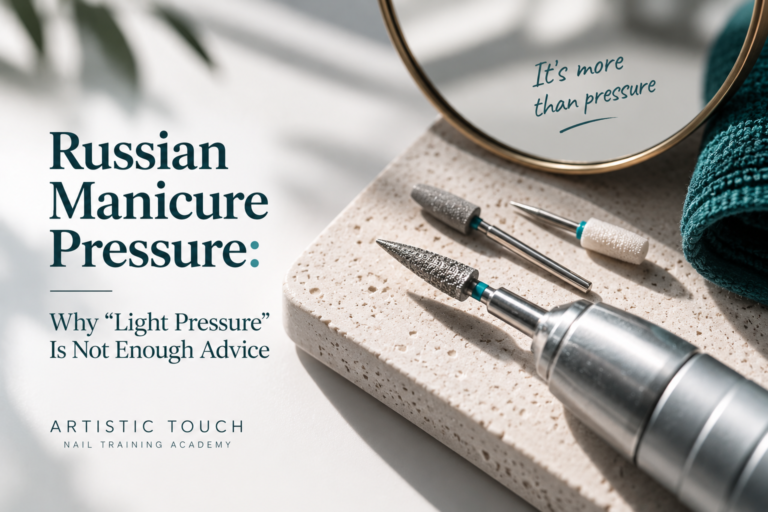 Russian Manicure e-file and professional tools illustrating why pressure is only one part of e-file control